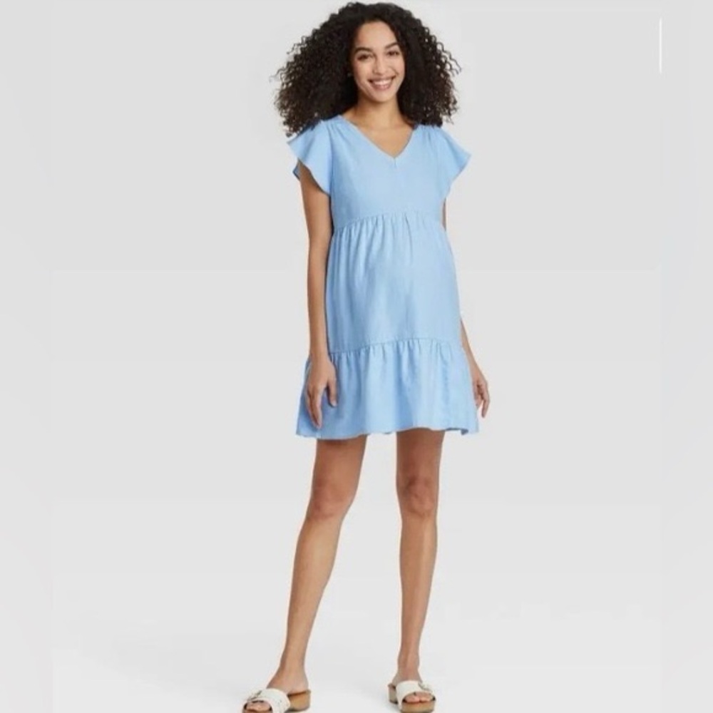Light Blue Ruffle Sleeve Dress